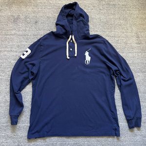 Polo Ralph Lauren Hoodie Mens Blue Big Pony Long Sleeve Pullover Shirt XL